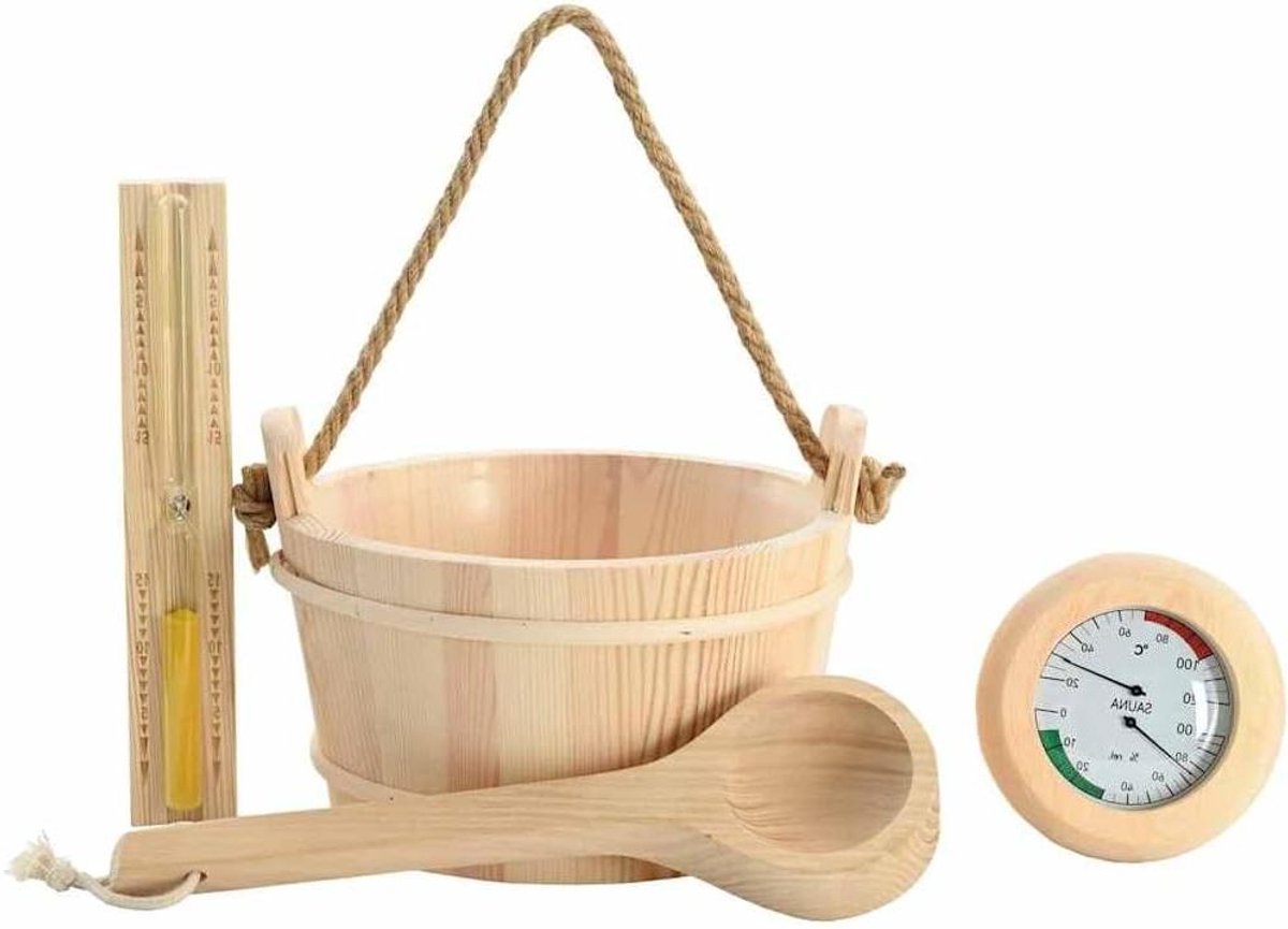 Sauna Accessoire Set - Wellness Set - Ontspanning Thuis - 4 Delig - 4 Liter Emmer - Bruin