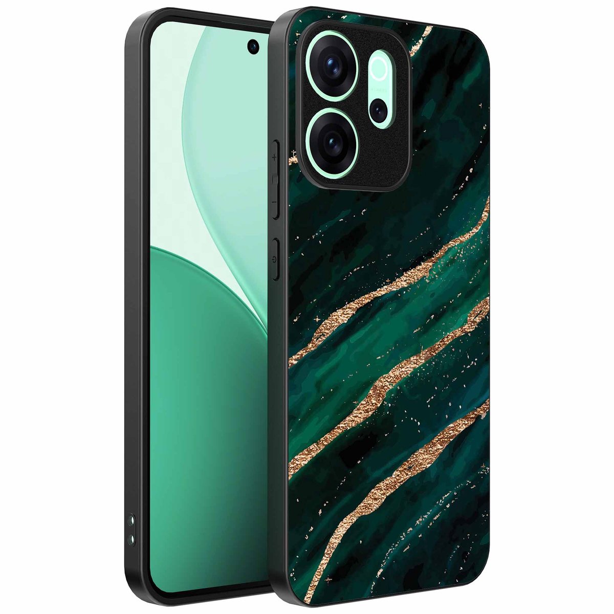 Geschikt voor Oppo Reno 15 Pro Telefoonhoesje met marmer opdruk - TPU backcover case marble design - Goud Groen - Smartphonica geschikt voor Oppo Reno 15 Pro