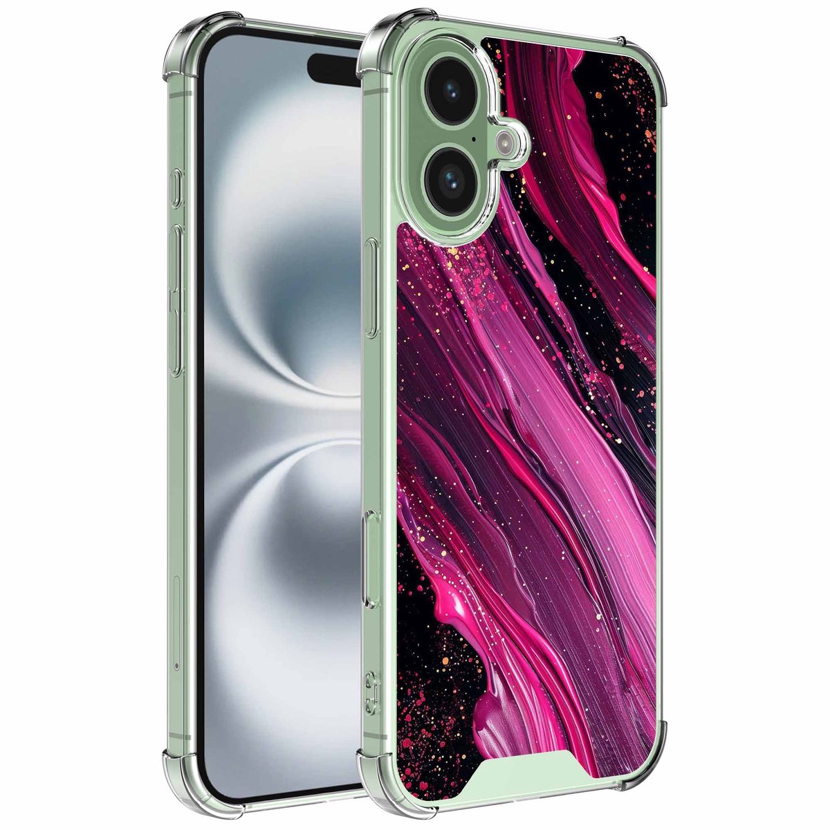 Smartphonica Geschikt voor iPhone 16 Plus Telefoonhoesje met Paars Roze Marmer opdruk - Draadloos op te laden - Shockproof Siliconen TPU Strong Case - Sterk Schokbestendig Telefoonhoesje geschikt voor iPhone 16 Plus