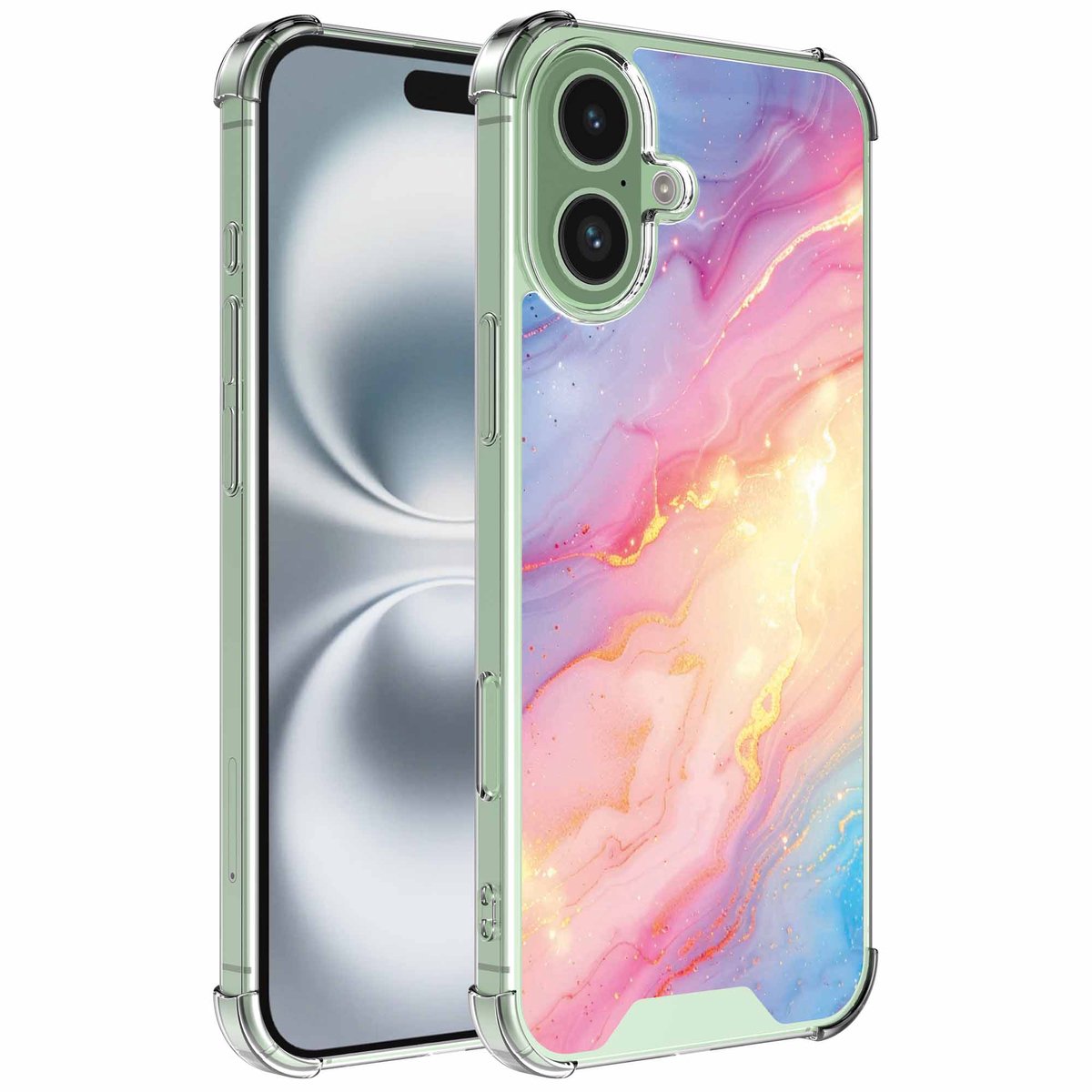 Smartphonica Geschikt voor iPhone 16 Plus Telefoonhoesje met Glitter Marmer opdruk - Draadloos op te laden - Shockproof Siliconen TPU Strong Case - Sterk Schokbestendig Telefoonhoesje geschikt voor iPhone 16 Plus