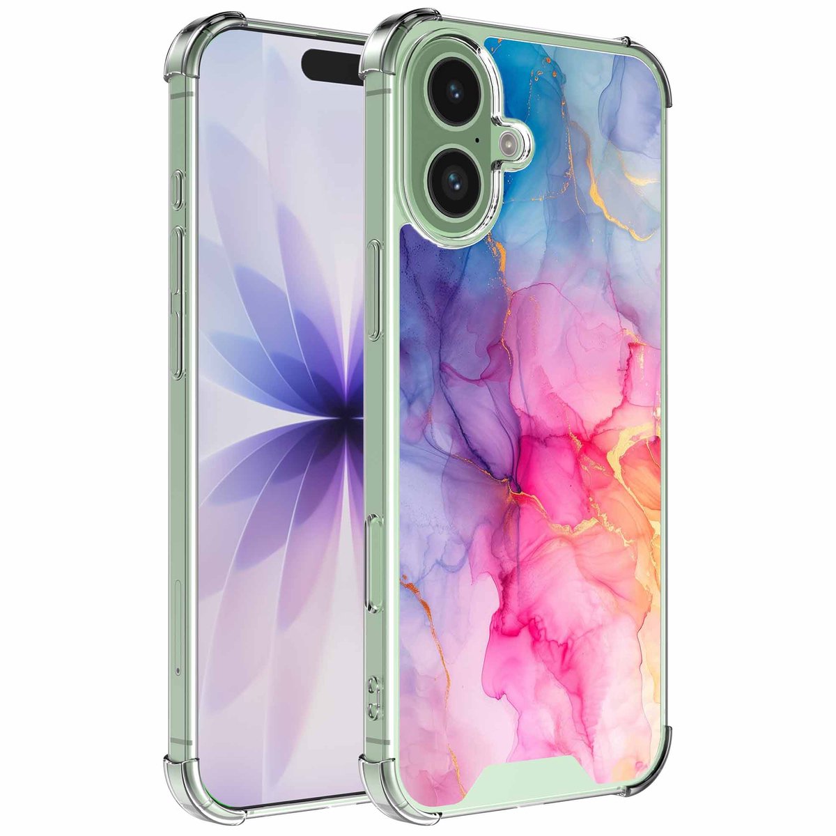 Smartphonica Geschikt voor iPhone 17 Telefoonhoesje met Regenboog Marmer opdruk - Draadloos op te laden - Shockproof Siliconen TPU Strong Case - Sterk Schokbestendig Telefoonhoesje geschikt voor iPhone 17