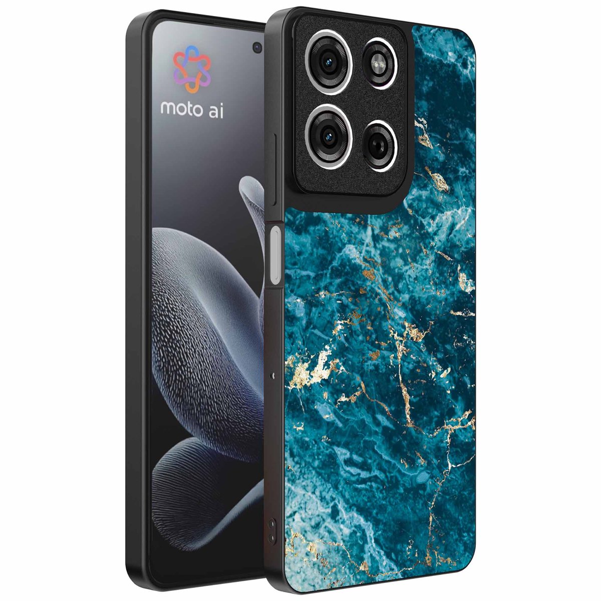 Geschikt voor Motorola Edge 70 Telefoonhoesje met marmer opdruk - TPU backcover case blue marble design - Blauw - Smartphonica geschikt voor Motorola Edge 70