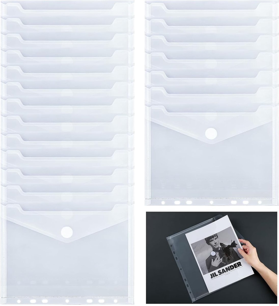 Set van 20 A5 Documentbinders met Snelsluiting, Heldere Documenthoezen, Waterdicht en 7 Gaten voor Mappen en Bestanden
