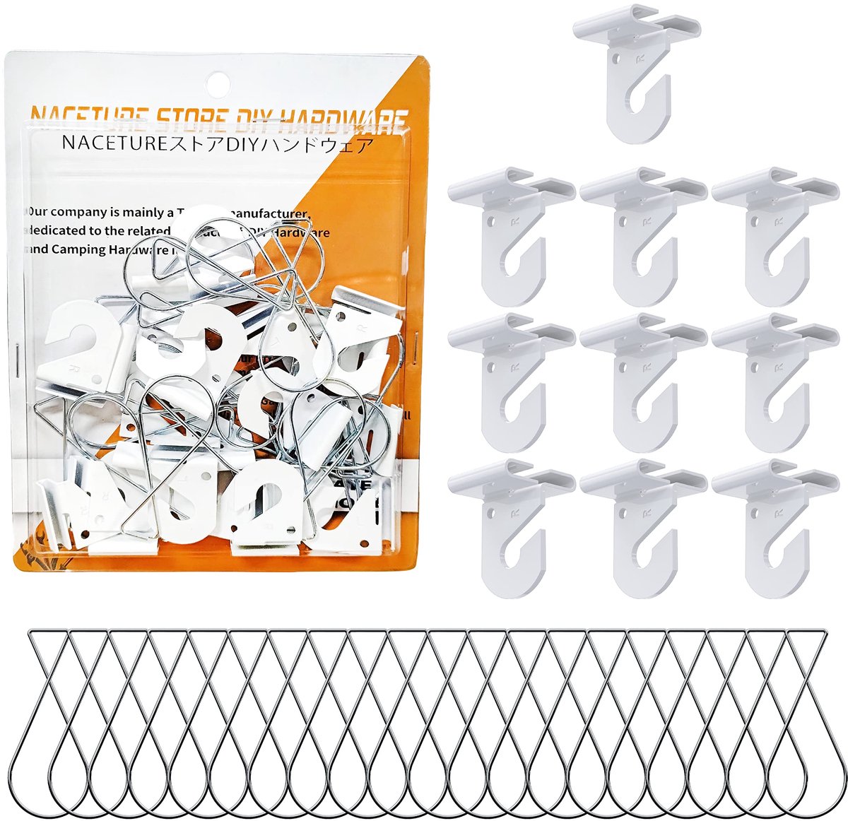 NACETURE 30 Stuks Plafondhaken - 10 Witte Zware Haken en 20 Clips voor Hangende Plafonddecoraties - ShopVlot