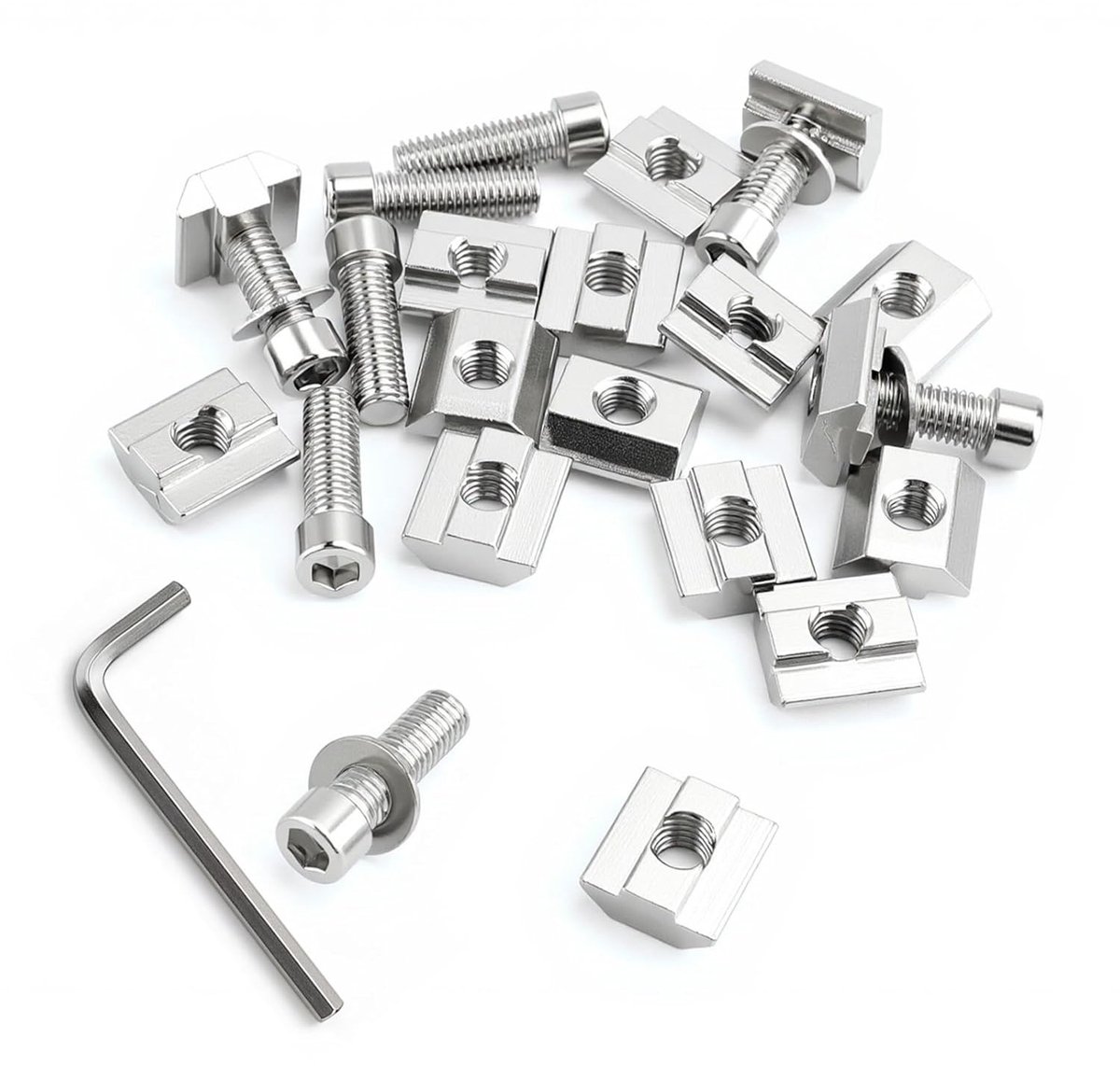 Set van 30 T-slot moeren M8 voor 4040 aluminium profiel, inclusief 30 schroeven en 30 ringen voor optimale bevestiging en montage
