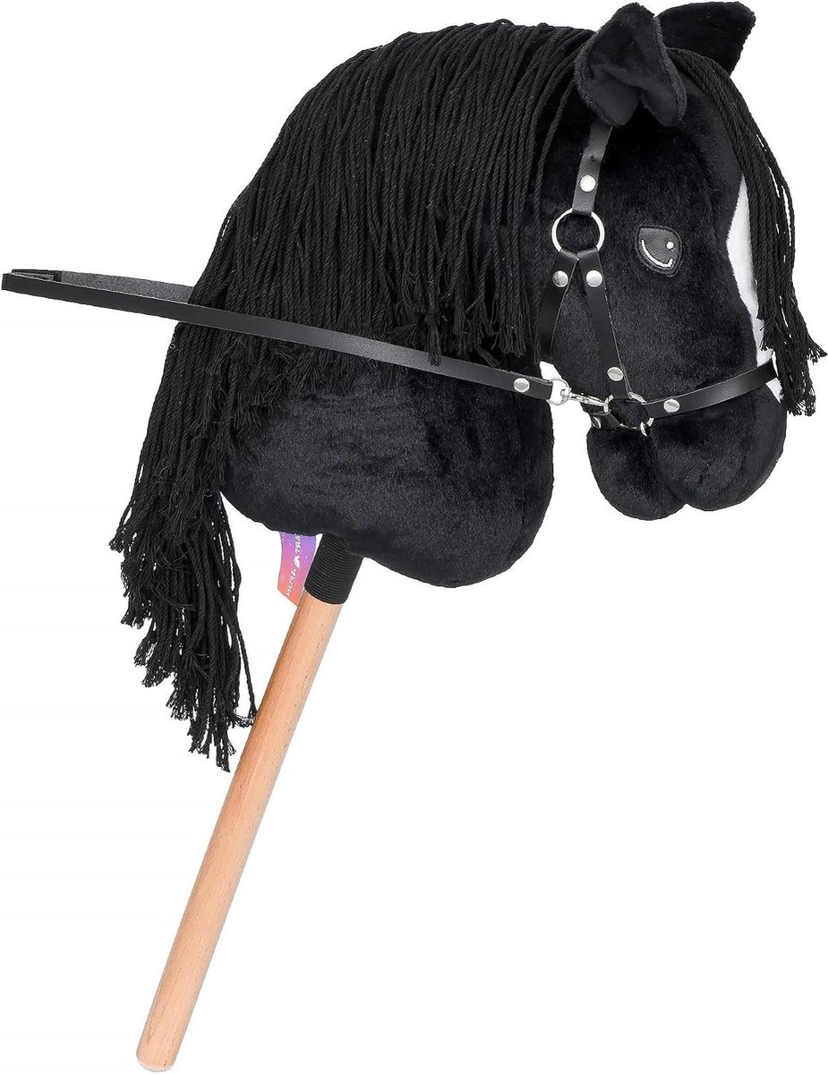 Pluche Paard - Speelgoedpaard Houten Stok - Fantasierijk Spelen - Realistisch Ontwerp - 73 cm Lengte - Zwart