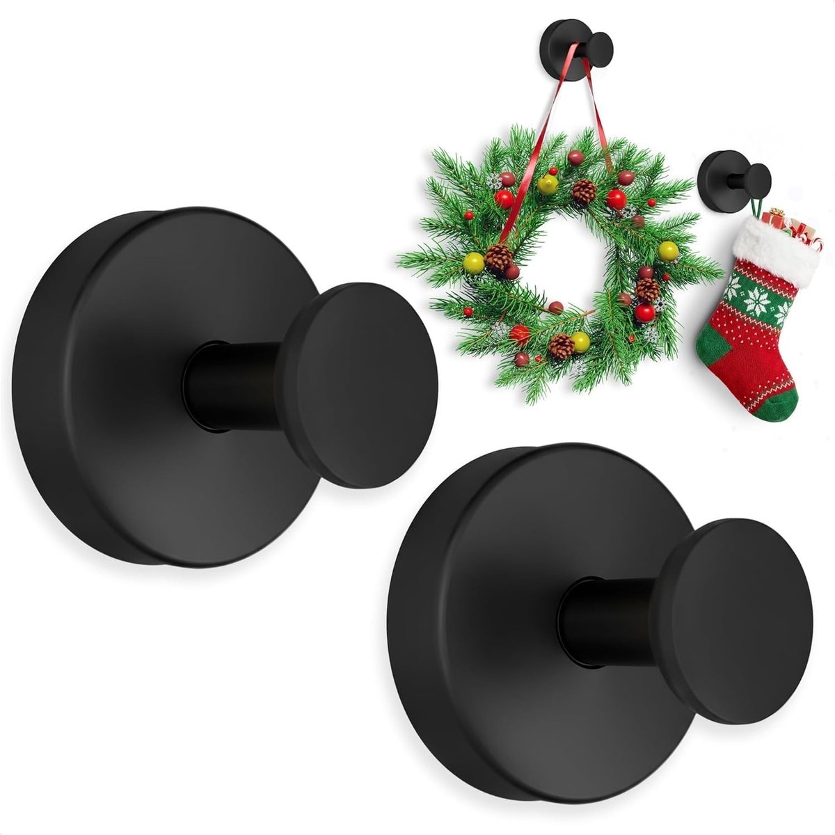 Suction Cup Haken voor Kransen op Glas, Geen Boren Haken voor Deuren, Sterke Wandhangers voor Badkamer en Spiegels (Zwart)