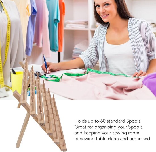 Vouwbare draadhouder van beukenhout met 60 spoelen, ideaal voor borduren, quilten en sieraden maken — afbeelding 5