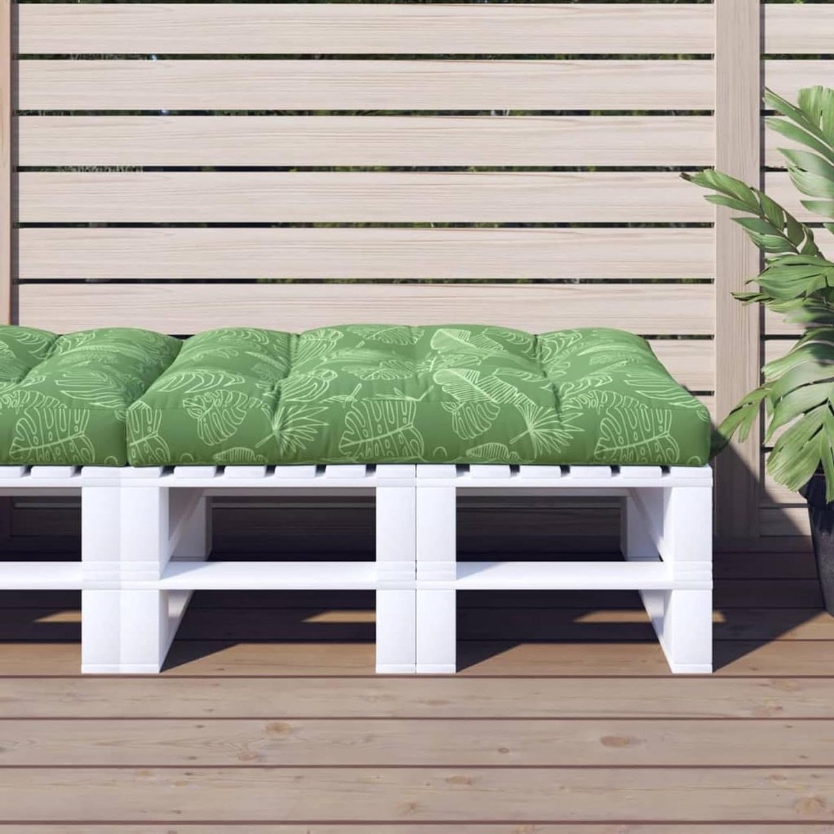 Palletkussen met bladpatroon - Bankkussen loungekussen - Buiten zitten - Waterafstotende stof - 120 x 80 cm - Groen