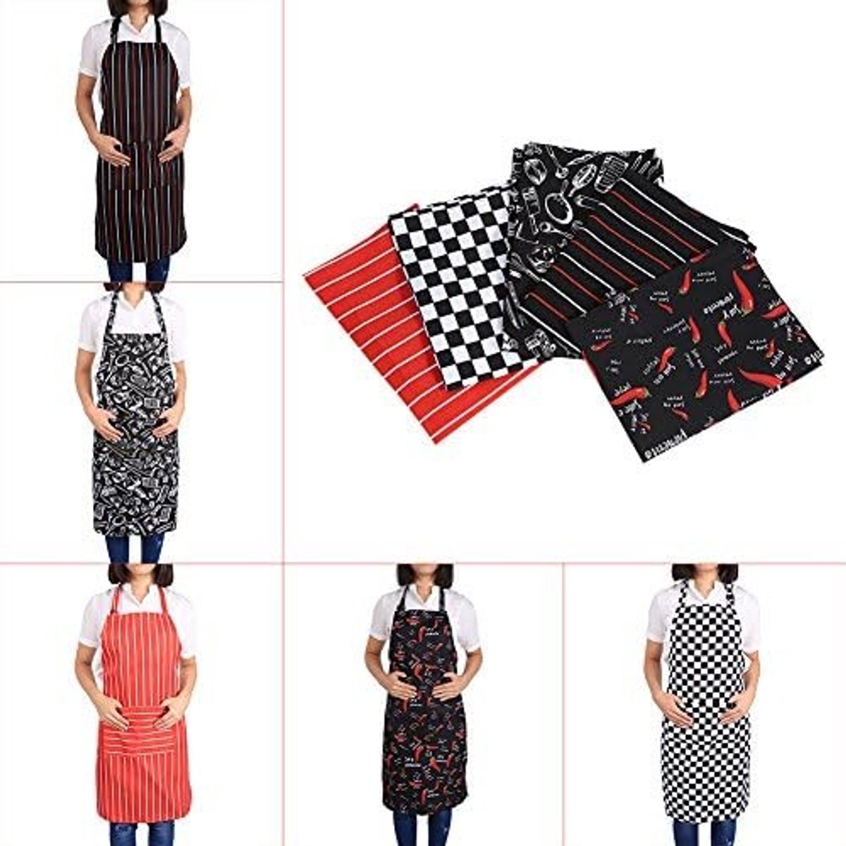 Verstelbare Waterdichte Keuken Schorten voor Koks en Thuisgebruik met Zakjes en Chili Patroon, Unisex en Comfortabel