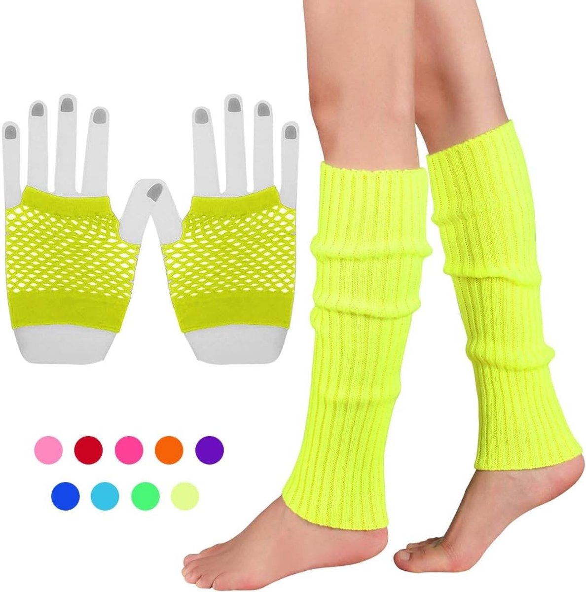 Neon Kousen en Vingerloze Net Handschoenen Set, Perfecte Kostuumaccessoires voor 80s Feestjes en Themafeesten