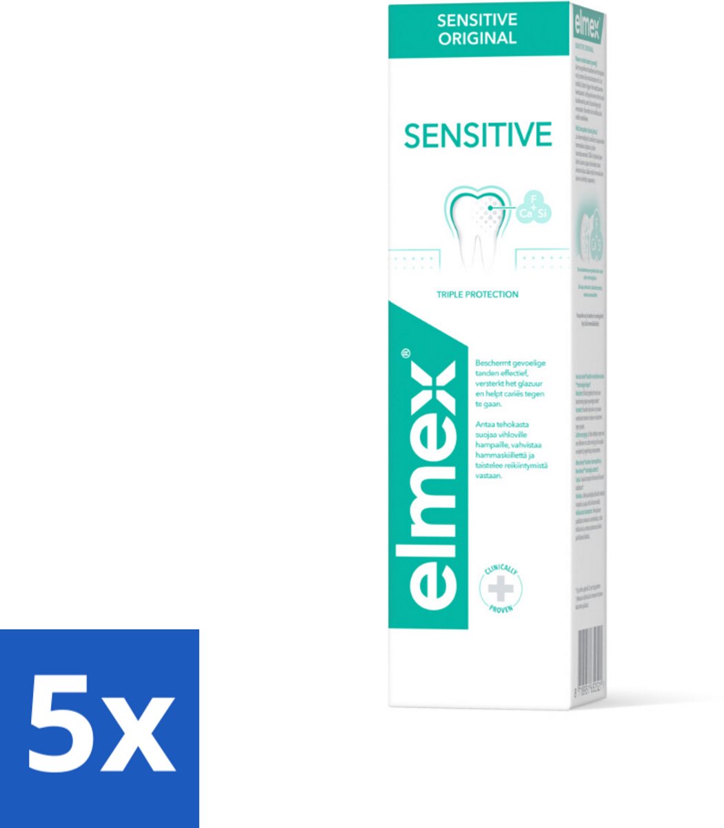 5 x Elmex Tandpasta Sensitive Original 75 ml - Gevoelige Tanden - Tandpasta - Aminfluoride - Cariës - Tandgevoeligheid