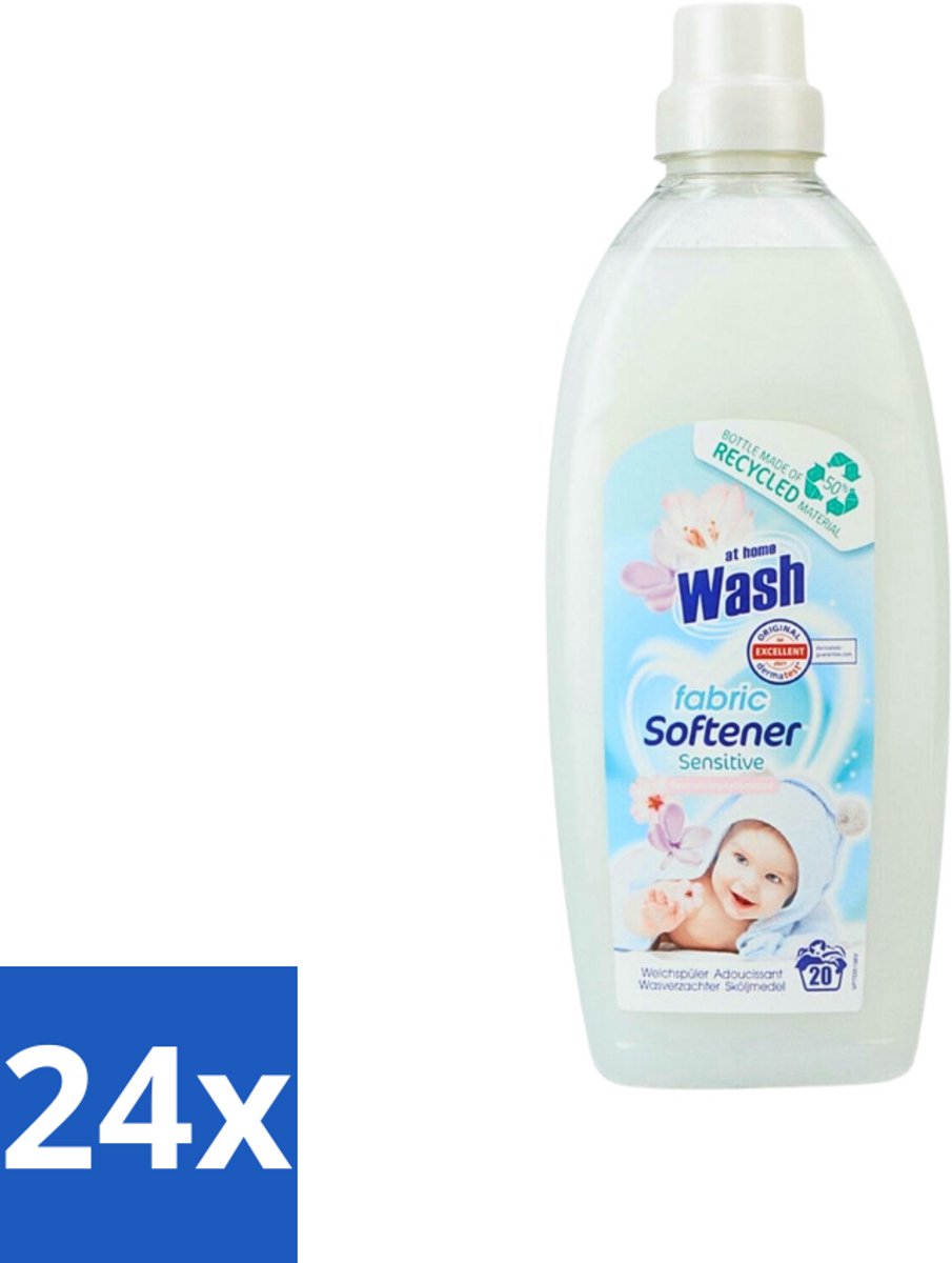 24 x At Home - Wash - Wasverzachter - Sensitive - 20 Wasbeurten - Wasverzachter - Wasverzachter Sensitive - Wasverzachter Voor Alle Stoffen - Wasverzachter Voor Katoen - Wasverzachter Voor Synthetische Stoffen