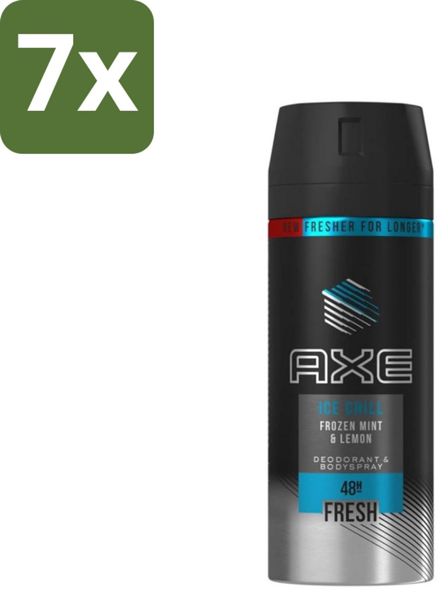 7 x Axe - Deodorant Bodyspray - 48hrs Fresh - Ice Chill - Frozen Mint & Lemon - 150 ml - Axe Ice Chill - Deodorant Bodyspray - 48h Fresh - Bevroren Munt En Citroen - Geurbestrijding