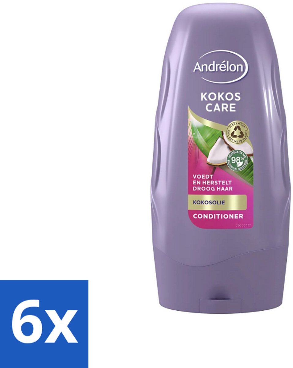 6 x Andrélon - Kokos Care - Conditioner - Diepe Hydratatie - 250 ml - Droog Haar - Herstel Haar - Kokosolie - Kokosmelk - Hydratatie