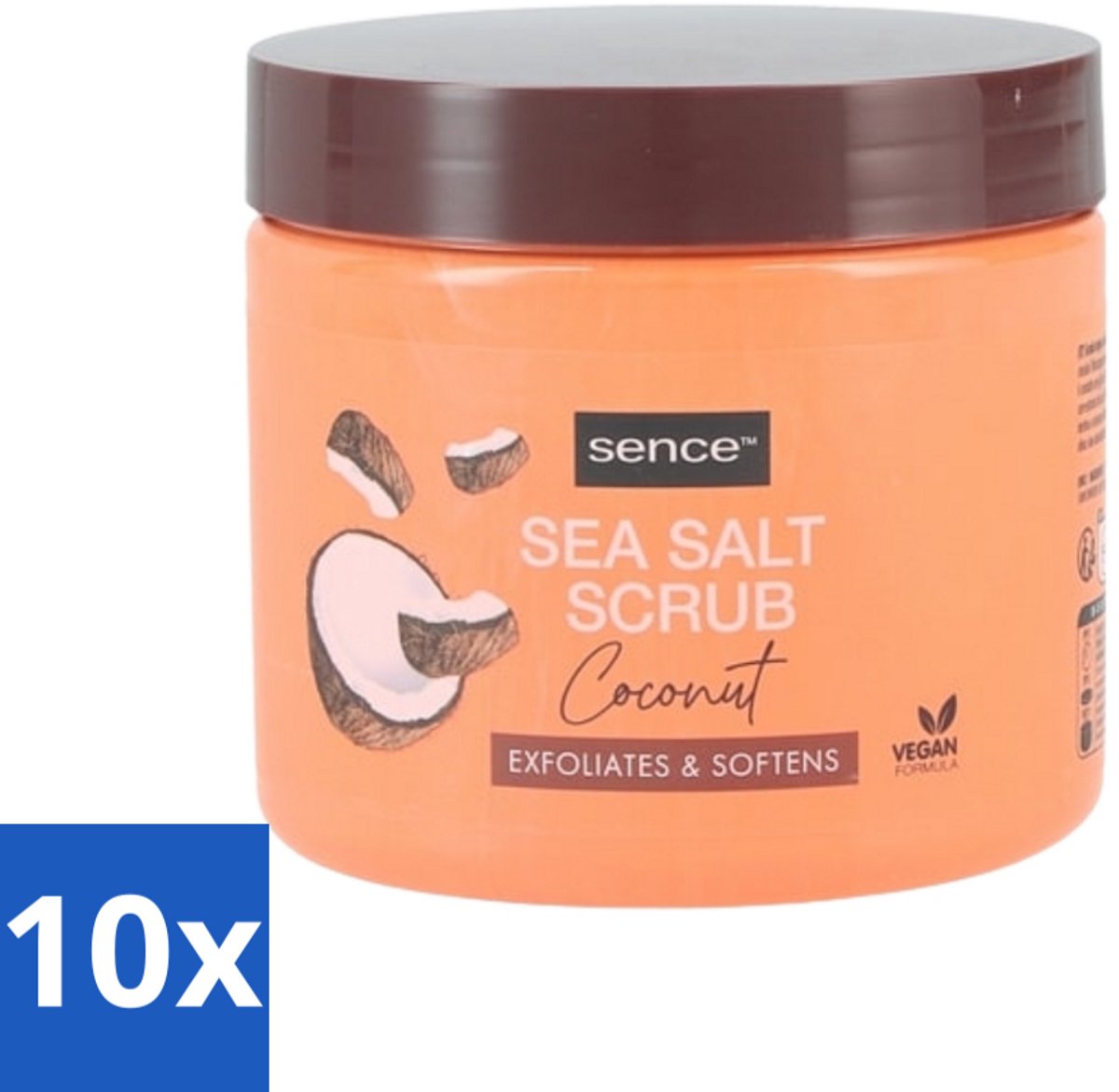 10 x Sence - Coconut - Bodyscrub - Verzorgend - 500 g - Bodyscrub Kokos - Huid Verzorging - Exfolieer Huid - Zeezout Scrub - Kokos Geur