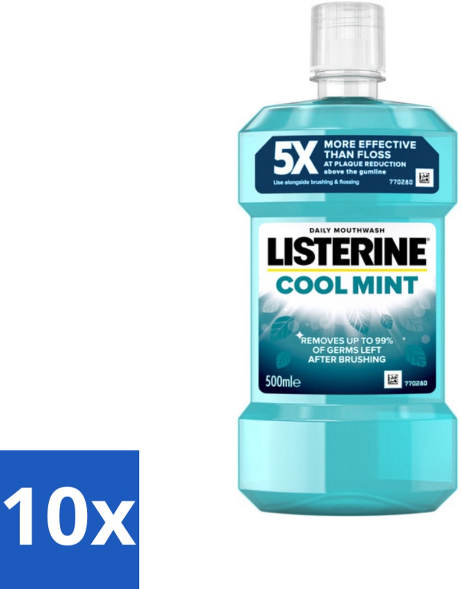 10 x Listerine - Mondwater - Cool Mint - Verfrissend - 500 ml - Mondwater - Mondspoeling - Antibacterieel Mondwater - Frisse Adem - Tandplak