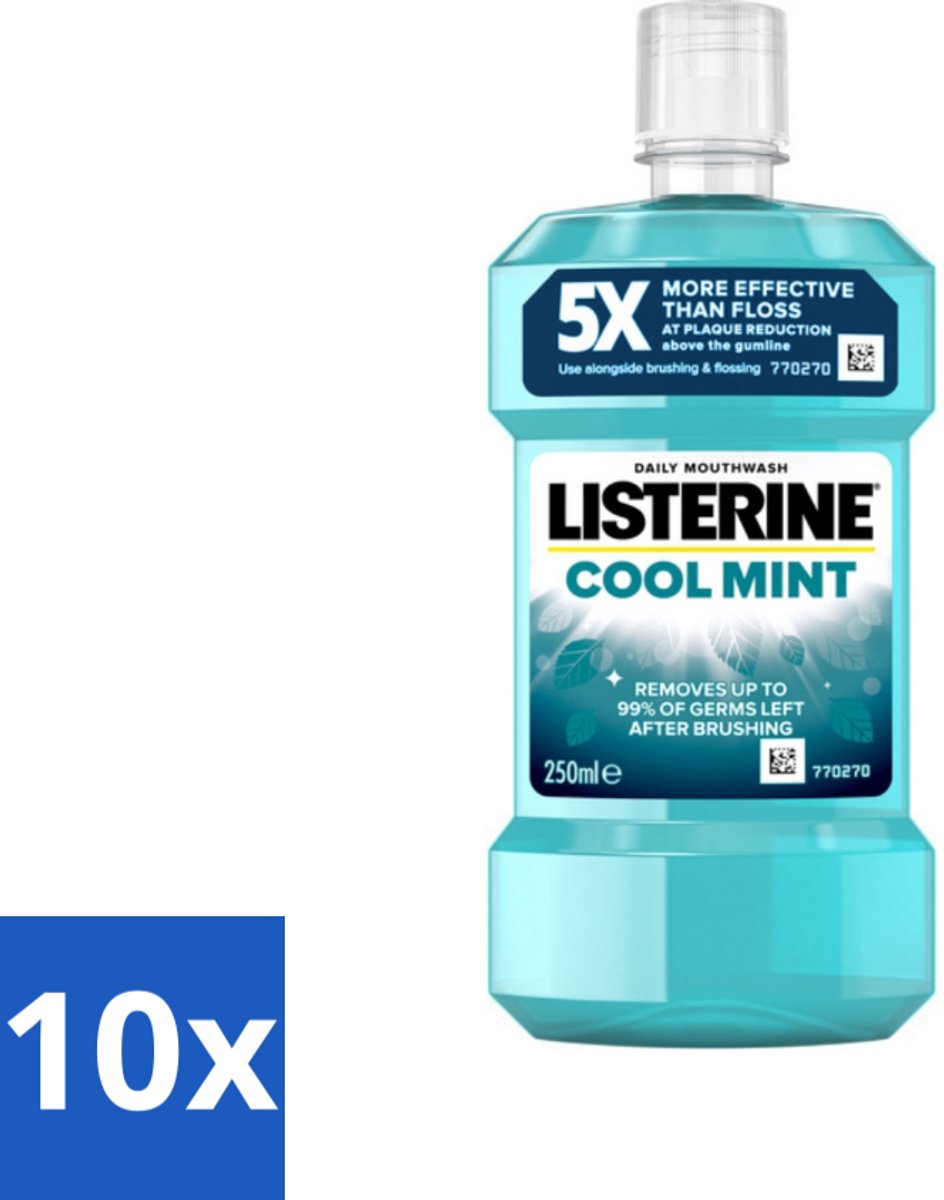 10 x Listerine - Mondwater - Cool Mint - 250 ml - Mondspoeling - Mondwater - Frisse Adem - Tandplak - Gezond Tandvlees