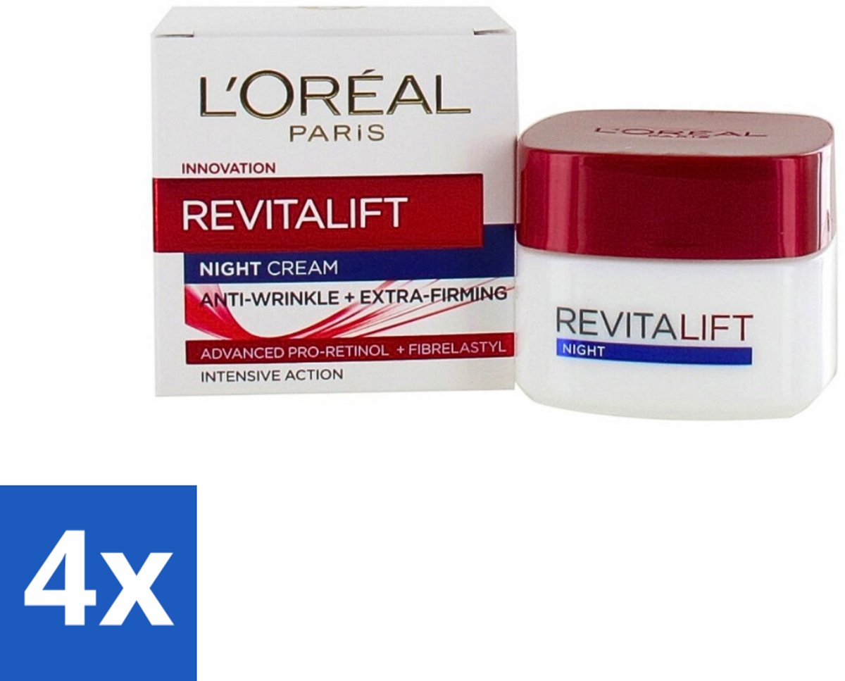 4 x L'Oréal Revitalift - Nachtcrème - Anti-Rimpel - Hydraterend en Verstevigend - 50 ml - Anti-rimpel Crème - Anti-aging Crème - Nachtcrème - Huidversteviging - Hydraterende Crème