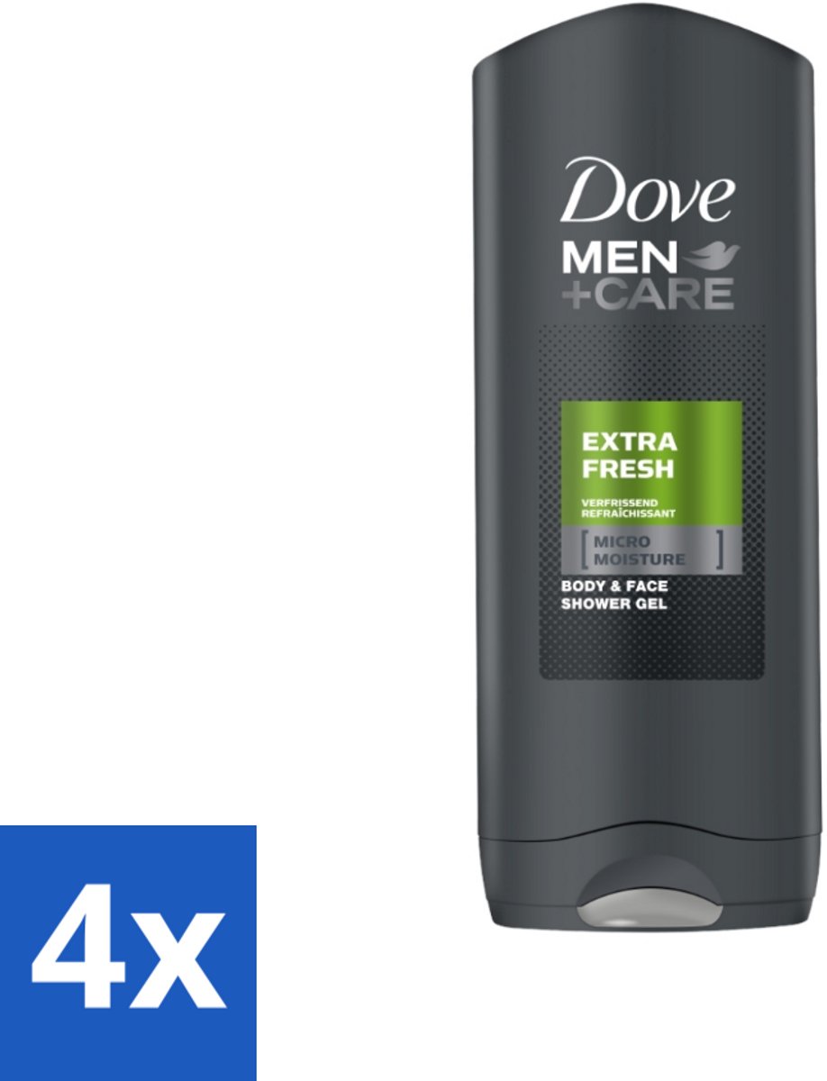4 x Dove - Douchegel - Men+ Care Extra Fresh - Verfrissend en energiegevend - 250 ml - Douchegel - Huidbeschermend - Gevoelige Huid - Uitdroging - Dermatologisch Getest