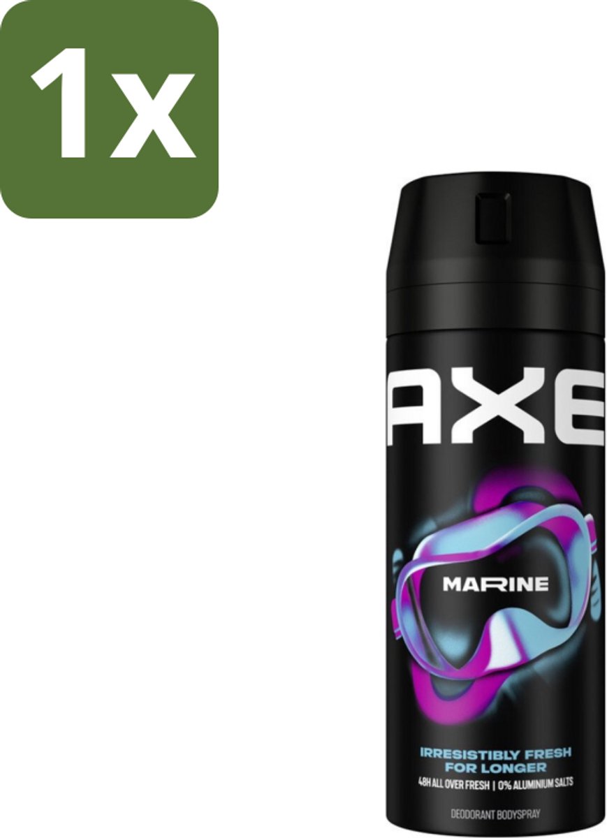 1 x Axe - Deodorant Bodyspray - 100% Fresh Fragrance - Marine - Sea Breeze & Sage - 150 ml - Axe Marine - Deodorant Bodyspray - Zeebries - Salie - 48 Uur Geur