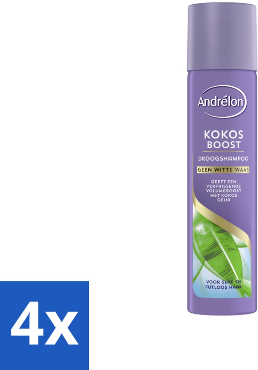 4 x Andrélon Droogshampoo Kokos Boost 245 ml - Droogshampoo - Kokos Boost - Volume Haar - Fris Haar - Vet Absorberend