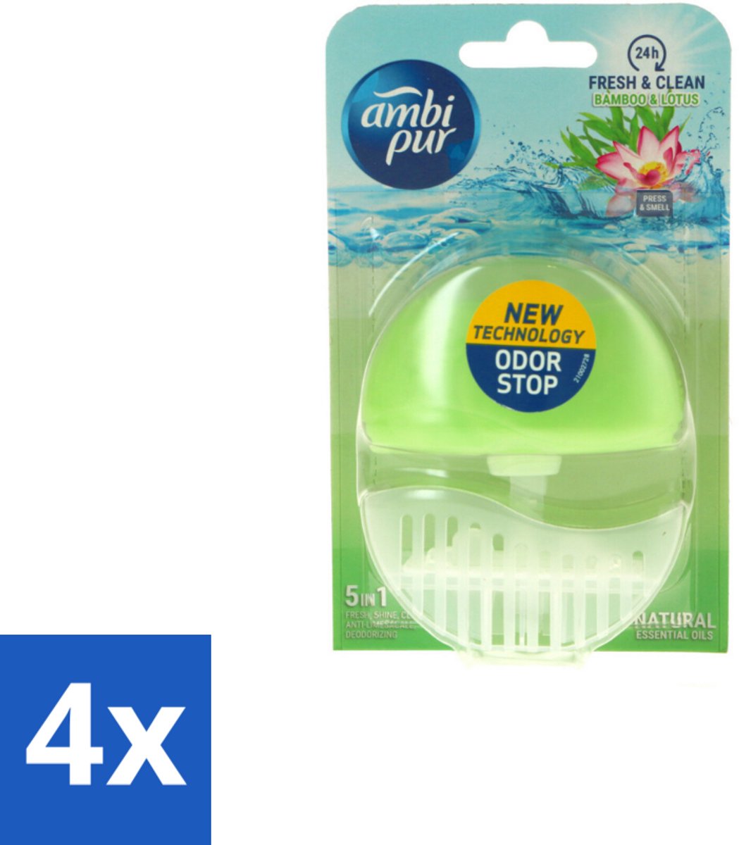 4 x Ambi Pur Toiletblok Starterkit 5in1 Bamboo & Lotus - Toiletblok - Toiletpot - Reiniging - Frisheid - Kalkaanslag