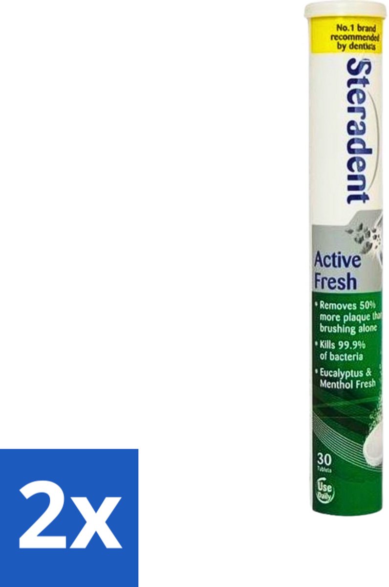 2 x Steradent - Reinigingstabletten - Active Fresh - Voor Kunstgebitten - 30 Tabletten - Kunstgebit Reinigen - Kunstgebit Reiniging - Kunstgebit Hygiëne - Kunstgebit Reinigingstablet - Kunstgebit Reinigen 3 Minuten