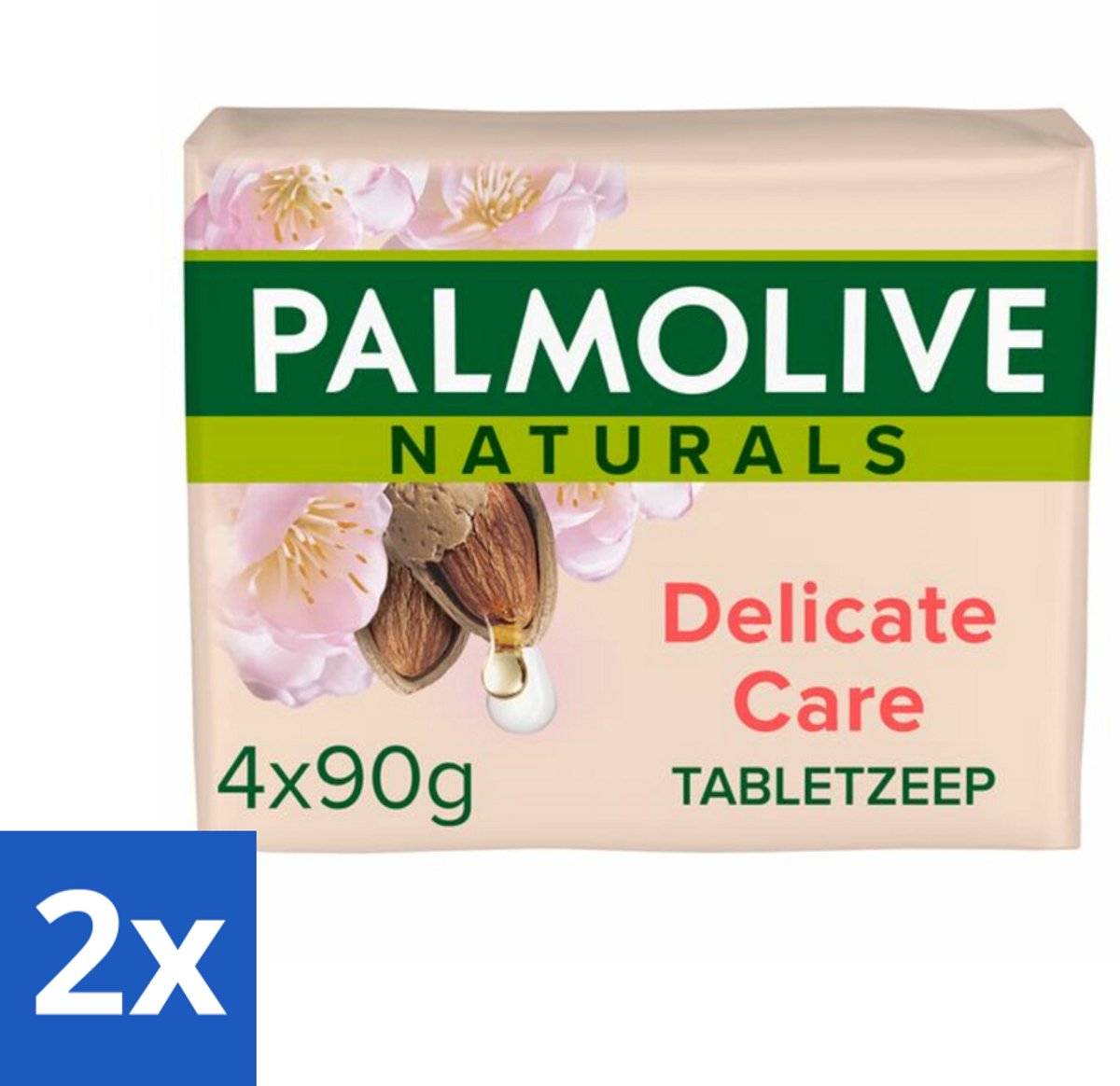 2 x Palmolive Tabletzeep Naturals Amandel Melk 4x 90 gr - Huidverzorging - Natuurlijke Toiletzeep - Milde Toiletzeep - Gevoelige Huid - Hydraterende Toiletzeep