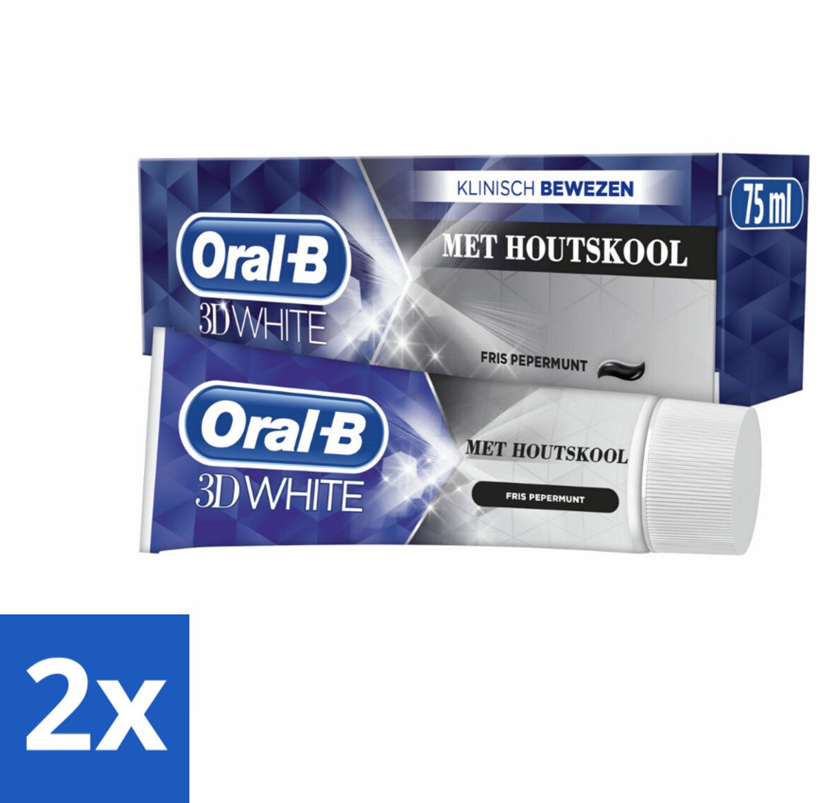 2 x Oral-B Tandpasta 3D White Houtskool 75 ml - Tandpasta - Whitening - Houtskool - Glimlach - Tanden Reinigen