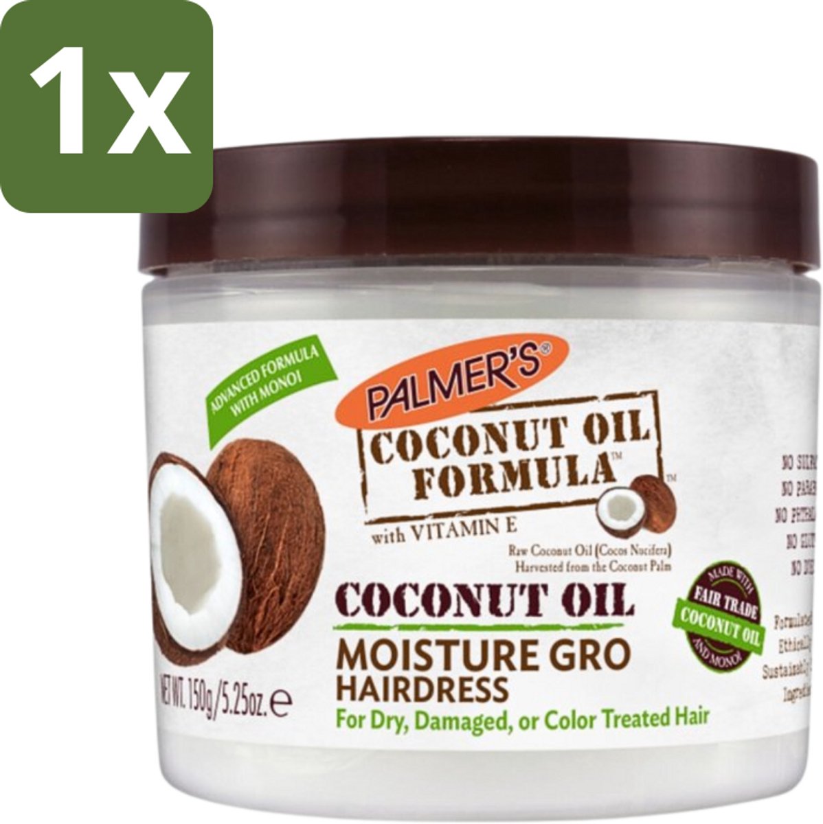 1 x Palmers - Coconut Oil - Crèmespoeling - 150 ml - Kokosolie Crèmespoeling - Haarverzorging - Droog Haar - Beschadigd Haar - Haar Herstellen