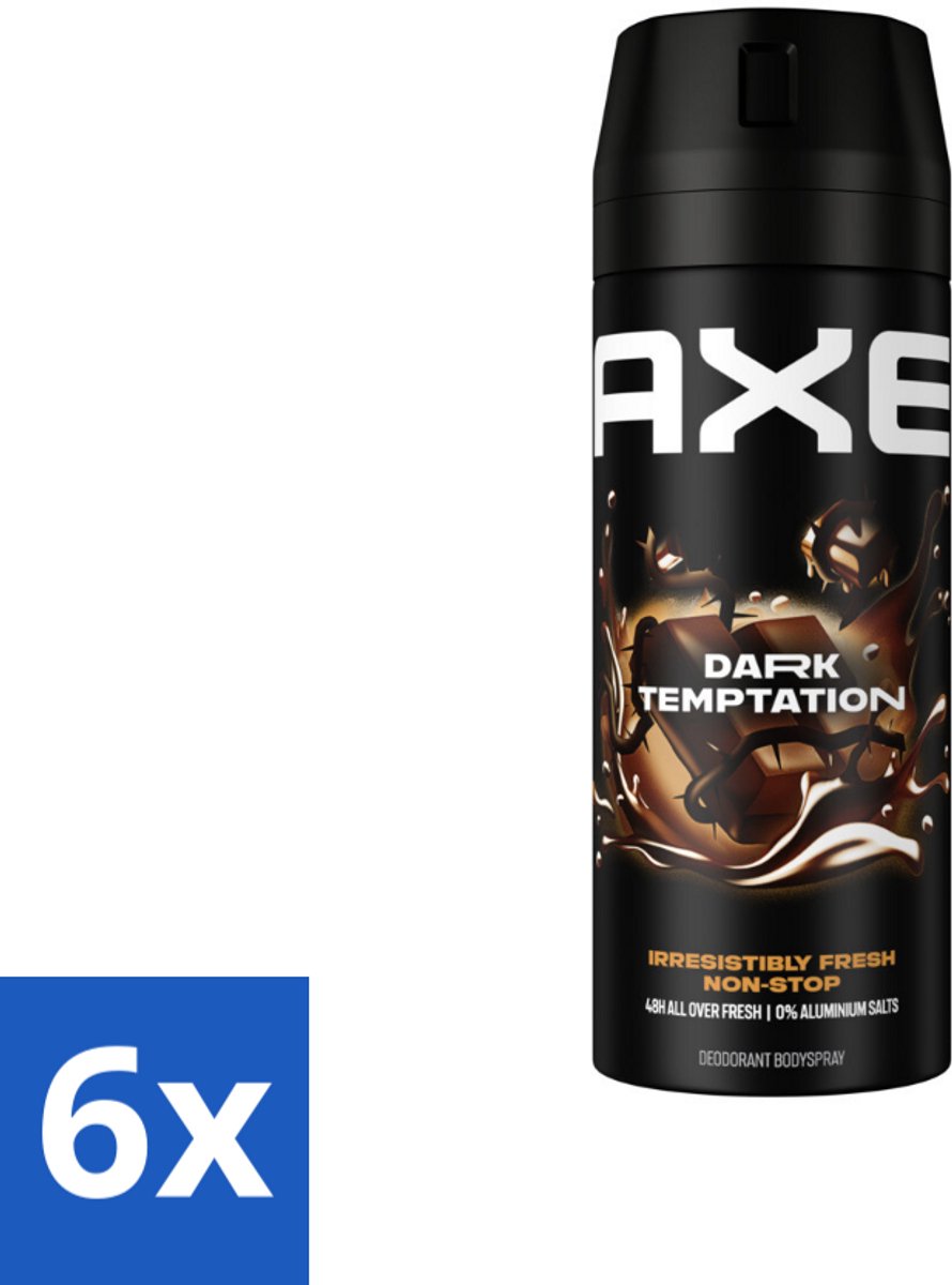 6 x Axe Deodorant Bodyspray Dark Temptation 150 ml - Axe Deodorant - Deodorant Bodyspray - Geurbeheersing - Donkere Chocolade - Kruiden