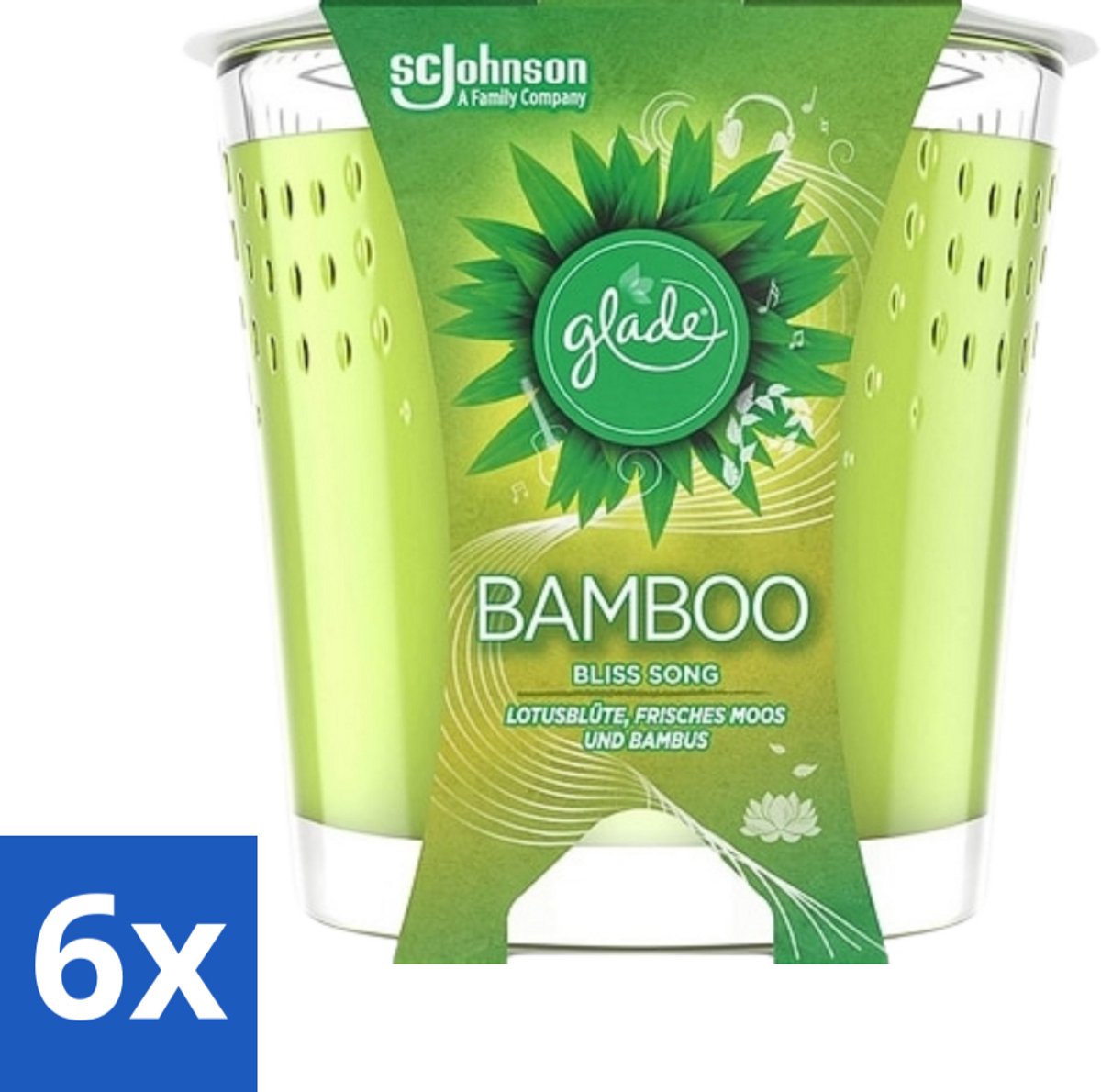 6 x Glade - Geurkaars - Bamboo Bliss Song - Frisse Geur & Relaxatie - 129 g - Bamboo Geur - Rustgevende Geur - Natuurlijke Geur - Ontspanning - Sfeer