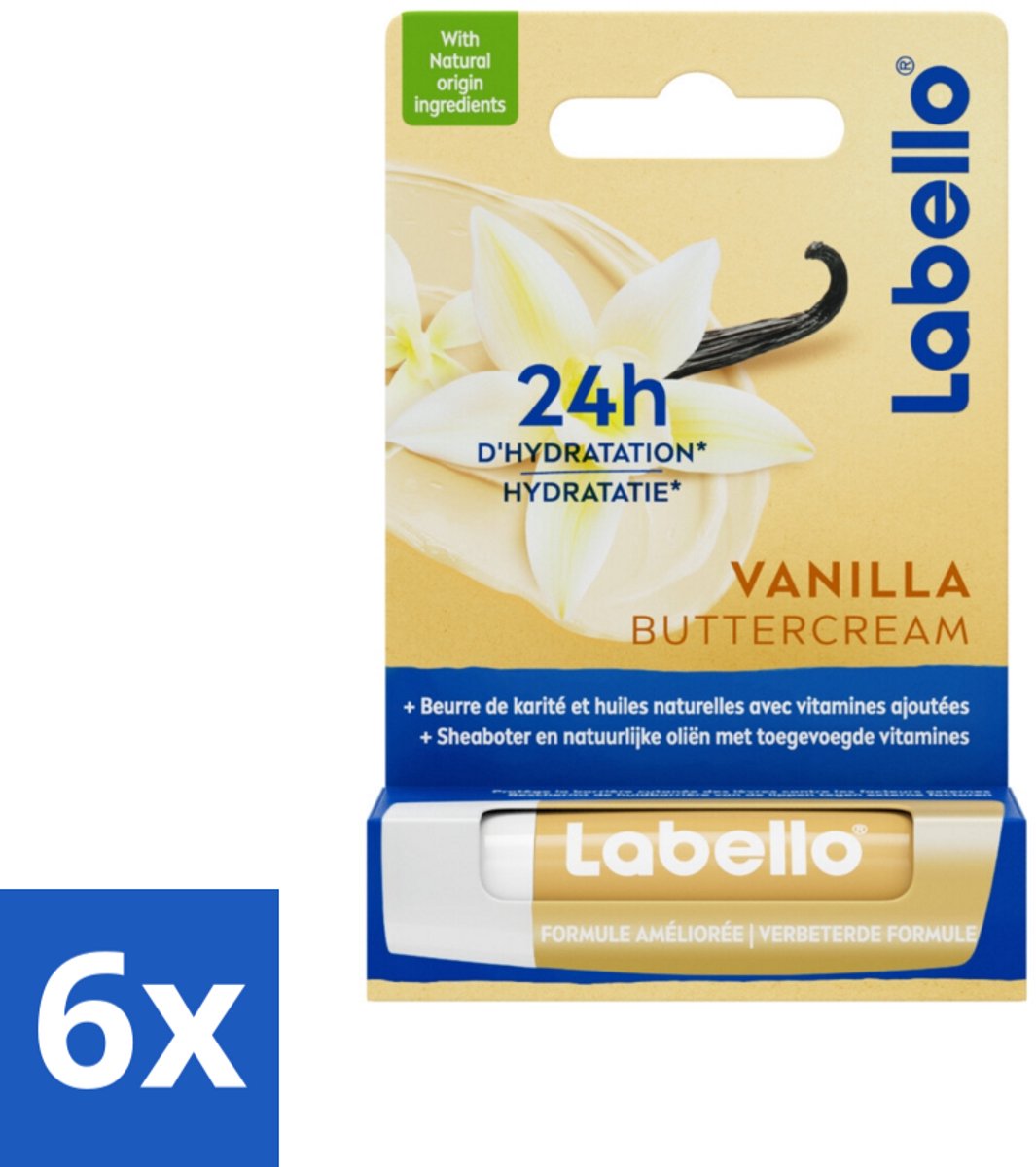 6 x Labello Lippenbalsem Vanilla Buttercream 4.8 gr - Lippenbalsem - Vanille - Hydratatie - Sheaboter - Lippen Verzorging