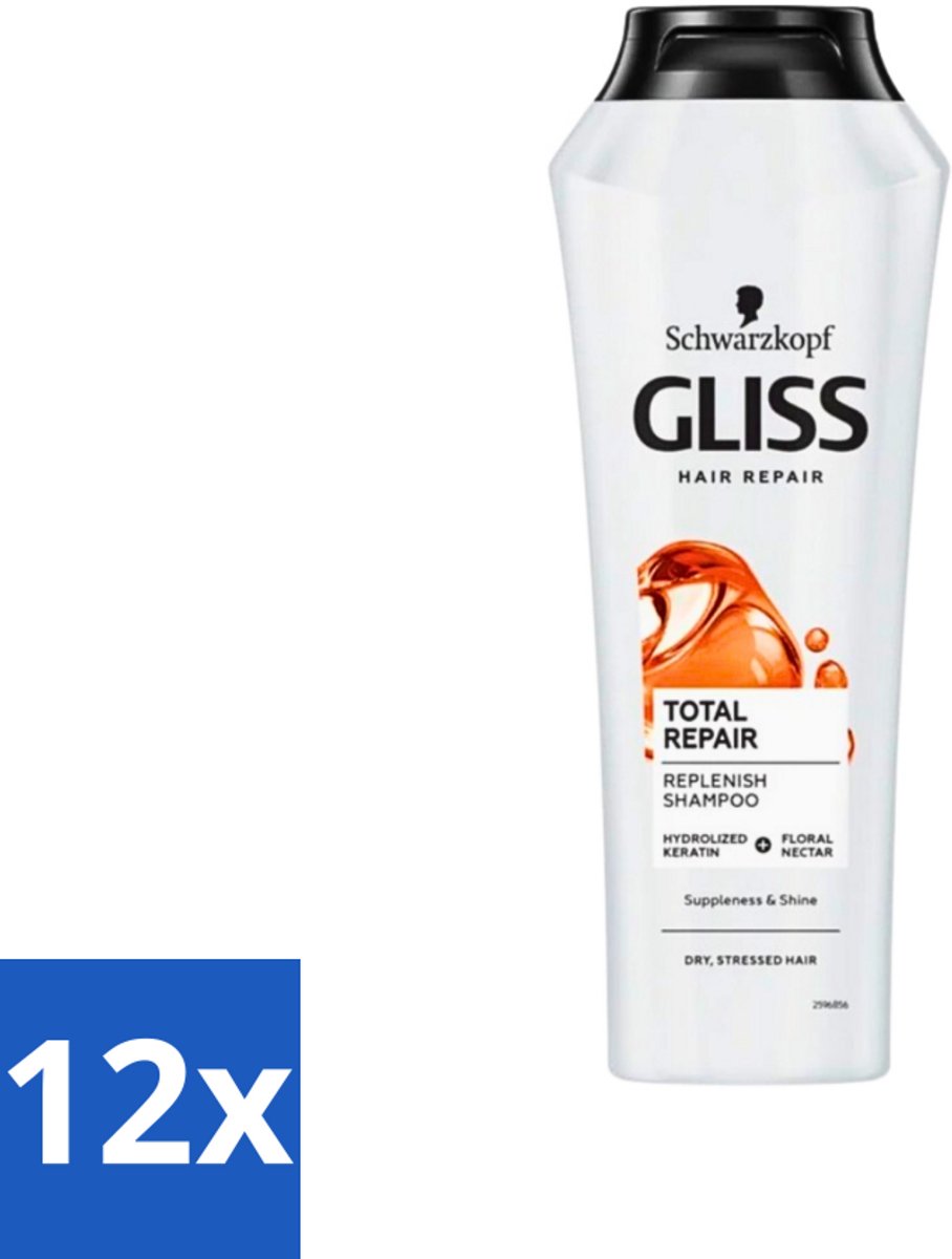Gliss-Kur - Shampoo - Total Repair - Herstelt & Versterkt - Gehydroliseerd - 400 ml - Voordeelverpakking - 12 stuks