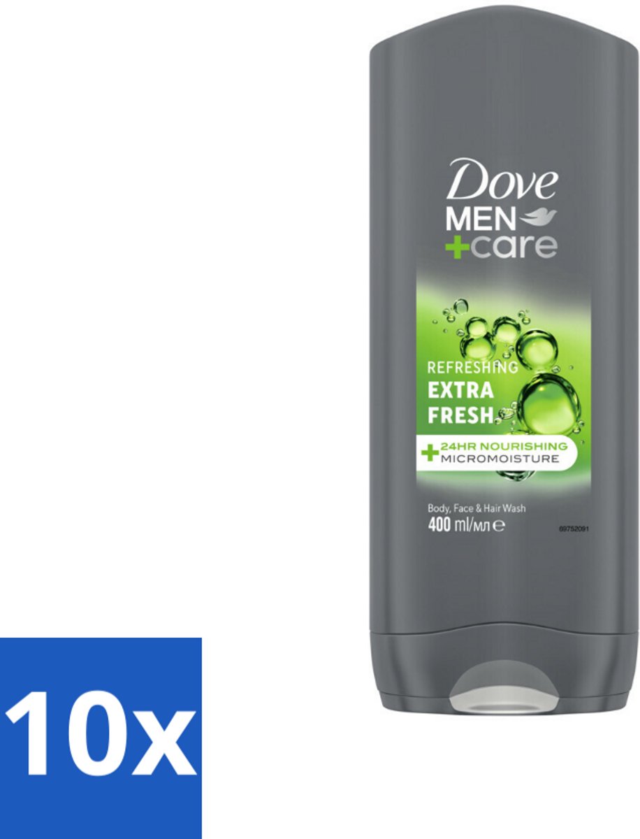10 x Dove Douchegel Men+ Care Extra Fresh 400 ml - Douchegel Mannen - Reiniging Mannenhuid - Frisse Geur - Energie Onder De Douche - Milde Douchegel