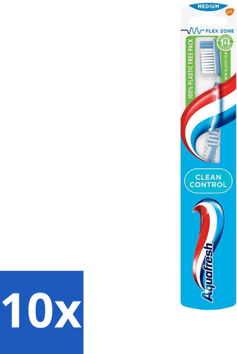 10 x Aquafresh Tandenborstel Clean Control Medium - Tandenborstel - Tandenborstel Clean Control - Tandenborstel Medium - Tandenborstel Voor Tandvleesbescherming - Tandenborstel Voor Tandplakvermindering