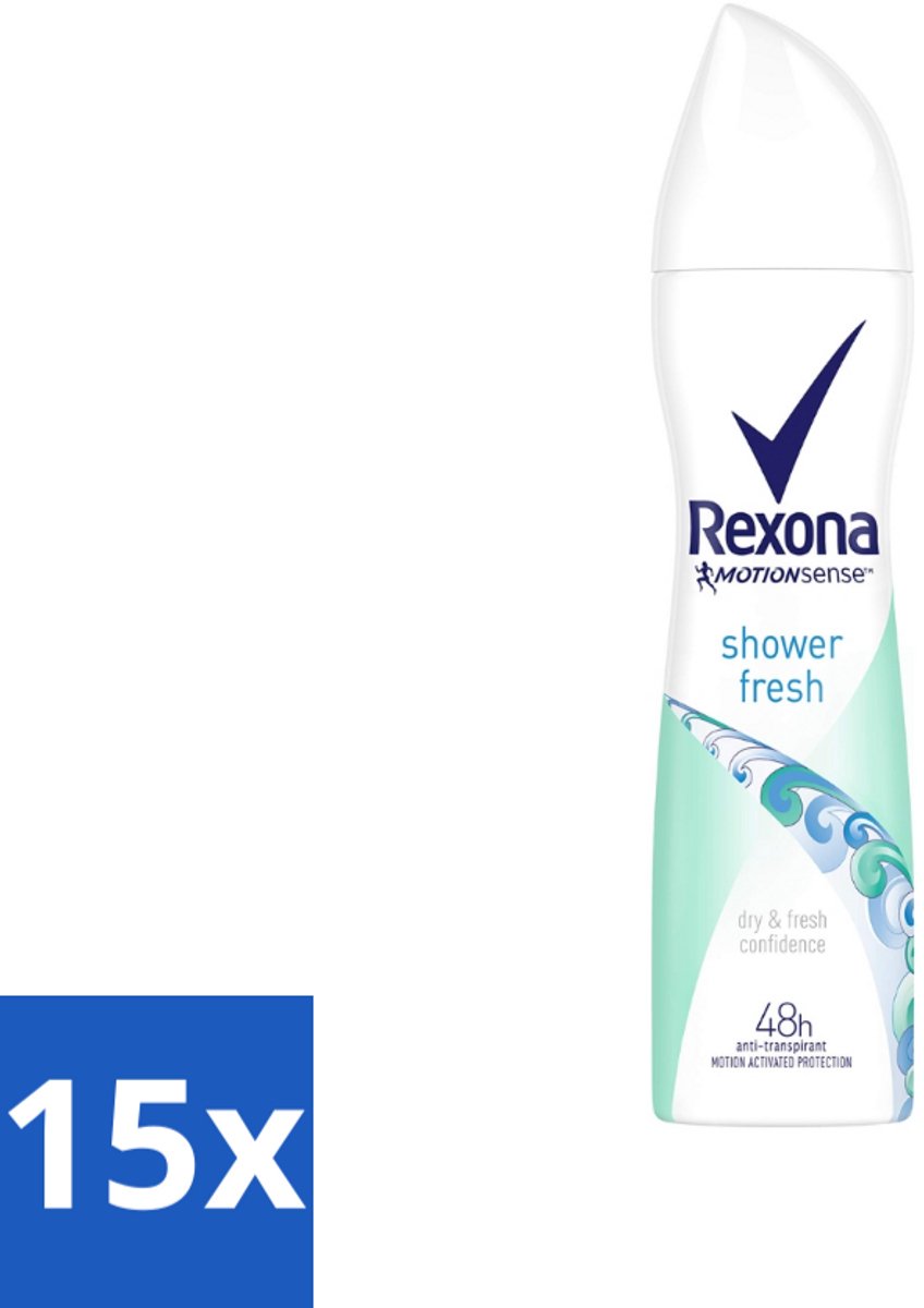 15 x Rexona - Shower Fresh - Deodorant Spray - Anti-transpirant - 150 ml - Shower Fresh - Deodorant Spray - Anti-transpirant - 48 Uur Bescherming - Motion Sense