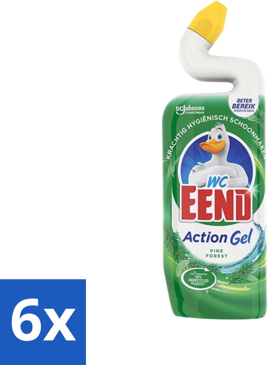 6 x WC Eend Toiletreiniger Action Gel Pine Forest 750 ml - Toiletreiniger - Reinigingsgel - Kalkverwijdering - Urinesteen - Fris Ruiken