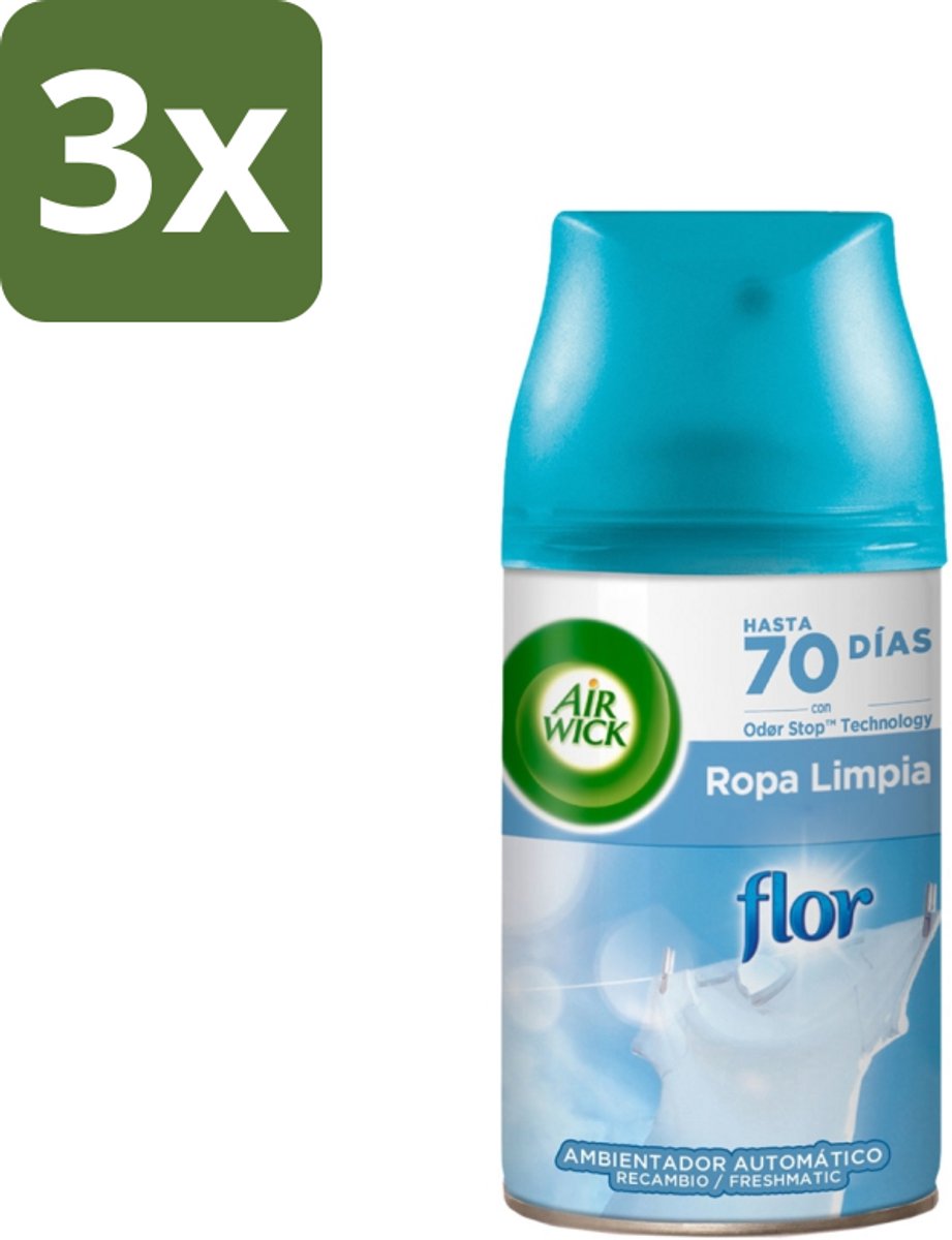 3 x Air Wick - Luchtverfrisser Navulling - Bloem & Fris - Automatische Spray - 250 ml - Luchtverfrisser - Bloemige Geur - Automatische Geurverspreiding - Geurneutralisatie - 24/7 Geurstop