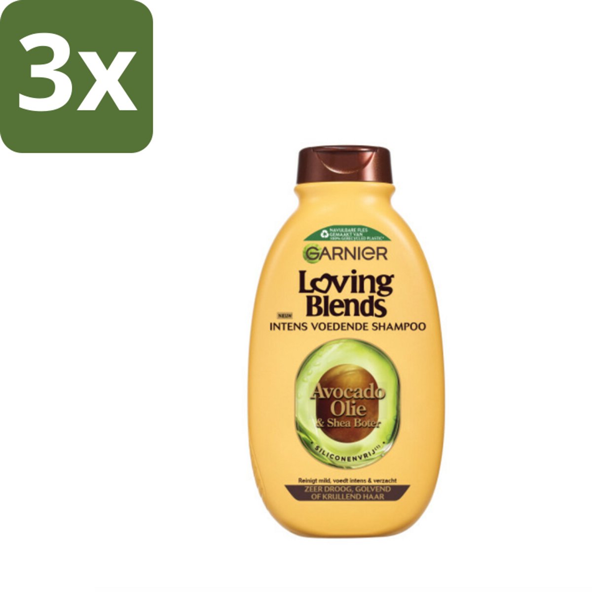 3 x Garnier Loving Blends Avocado Olie en Shea Boter Shampoo 300 ml - Avocado Olie Shampoo - Shea Boter Shampoo - Droog Haar Shampoo - Pluizig Haar Shampoo - Intensieve Voeding Shampoo