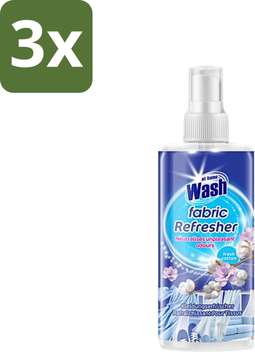 3 x At Home - Wash - Textielverfrisser - Fresh Cotton - Neutraliseert Onaangename Geuren - 300 ml - Textielverfrisser - Katoengeur - Geur Neutraliseren - Kleding Verfrissen - Stoffen Verfrissen