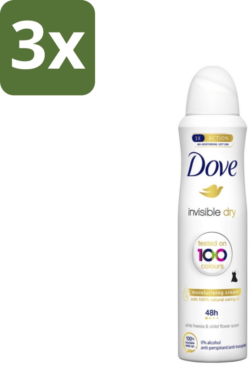3 x Dove - Deodorant - Spray Invisible Dry - Onzichtbare bescherming - 250 ml - Onze Zichtbare Vlekken - Onzichtbare Frisheid - Deodorant Spray - Zweet En Geur Bescherming - 250 Ml Deodorant