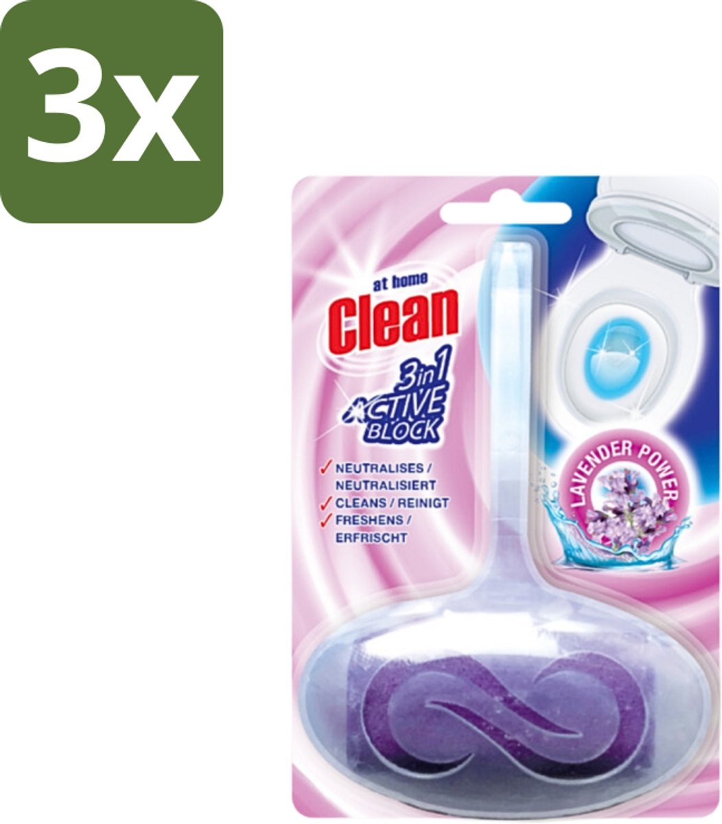 3 x At Home - Clean - Toiletblok - 3in1 Active - Lavender Power - Neutraliseert & Reinigt - 1 Blok - Toiletblok - Toilet Reinigen - Toilet Fris - Toilet Geuren Neutraliseren - Toilet Hygiëne