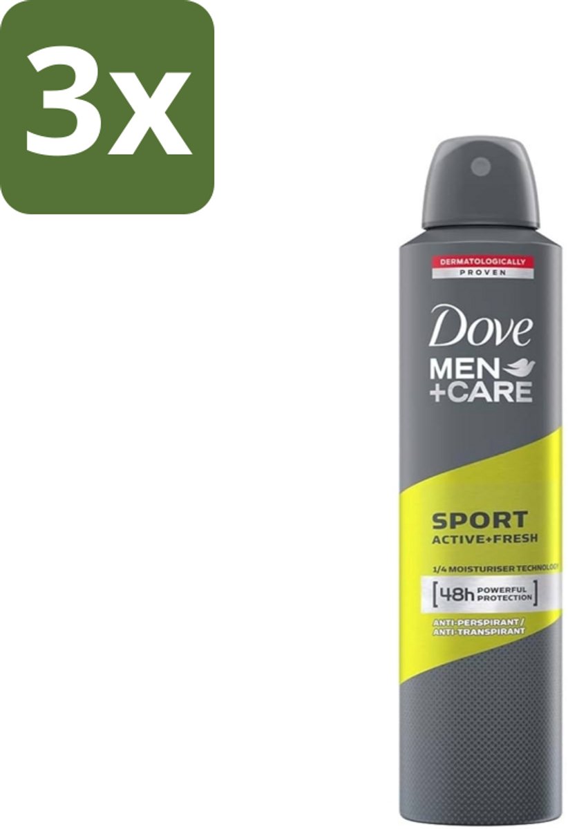 3 x Dove - Deodorant - Spray Men - Sport Active + Fresh - Energiek en verfrissend - 250 ml - Sport Deodorant - Energieke Geur - Anti-transpirant - Zweetbescherming - Frisheid
