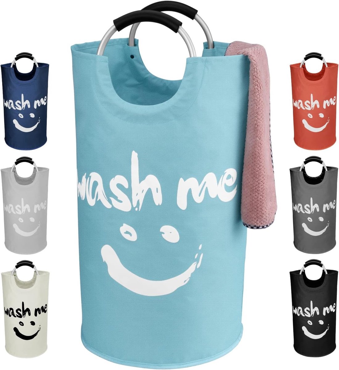 Oversized Wasmand met Glimlach, Vouwbare Opbergzak voor Kleding, Duurzame en Waterdichte Wasmand voor Studenten en Thuisgebruik