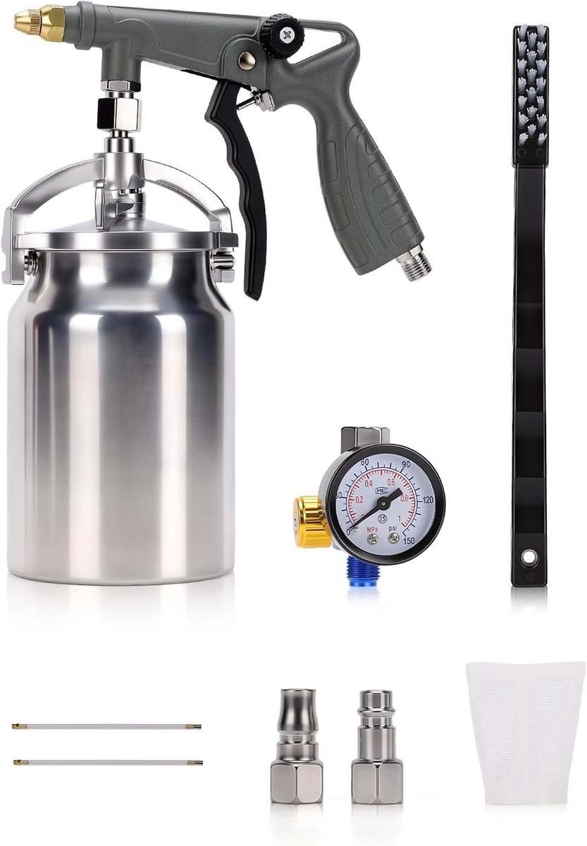 1000 Ml Verfspuitpistool met Top Cup en 360° Verlenging voor Auto en Bodembescherming, Verfcoating en Verfstroom Verstelbaar, Aluminium en Kunststof