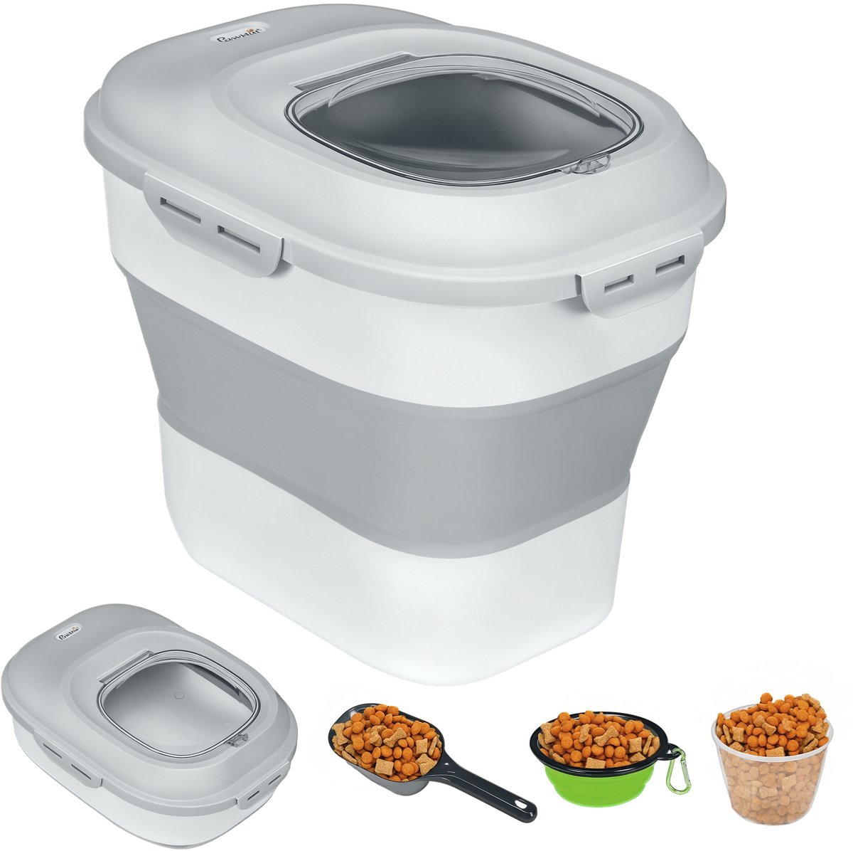 PawHut voerbewaarcontainer voor huisdieren - PP, TPE - 44x32x37cm - Grijs