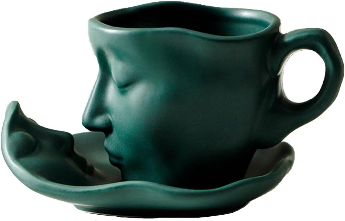 Romantische Koffiekopjes Set voor Valentijnsdag - Keramische Espresso Mokken Geschikt voor Thuis, Bar en Café (Groen)