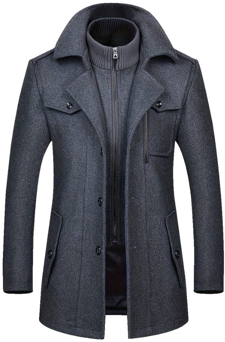 Currero Trenchcoat Winterjas Heren Mantel Jas Mantels Winter Herfstjas Volwassen Stijlvol Knopen Grijs